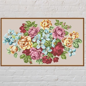 Cross stitch pattern Vintage Bouquet #3, nature cross stitch, floral embroidery, flower cross stitch, digital PDF file, antique cross stitch