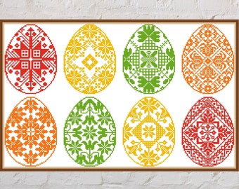 Cross stitch pattern Easter Eggs #5, pysanky cross stitch, Ukrainian ornaments, monochrome embroidery, Easter cross stitch, digital PDF file