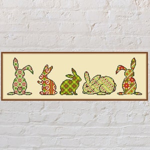 Cross stitch pattern Easter Bunnies, Ukrainian ornaments, geometric embroidery, holiday cross stitch, digital PDF file, Easter cross stitch