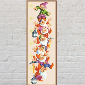 Cross stitch pattern Seven Dwarfs, Disney height chart, cartoon cross stitch, growth chart, vintage embroidery, animation, PDF, Snow White