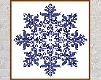 Cross stitch pattern Snowflake, winter cross stitch, monochrome embroidery, Christmas cross stitch, digital PDF file, holiday cross stitch