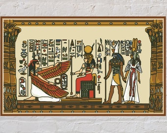 Patrón de punto de cruz del Antiguo Egipto n.° 2, bordado antiguo, Maat, Hathour, diosa antigua, papiro, punto de cruz imprimible, archivo PDF digital