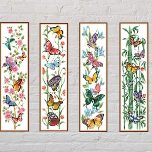 4つの蝶のクロスステッチパターンのセット、クロスステッチバンドル、自然の刺繍、デジタルPDFファイル、花のクロスステッチ、蛾のクロスステッチ