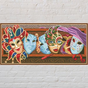 Cross stitch pattern Carnival Masks, antique cross stitch, vintage embroidery, cross stitch chart, digital PDF file, printable cross stitch