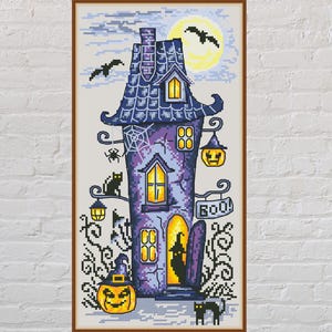Cross stitch pattern Haunted House, Halloween cross stitch chart, spooky cross stitch, holiday embroidery, PDF file, horror cross stitch