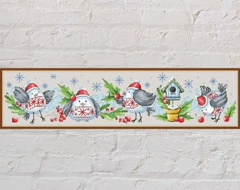 Cross stitch pattern Christmas Birds, Christmas cross stitch, holiday embroidery, digital PDF file, printable cross stitch, bird house