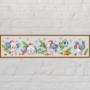 Cross stitch pattern Christmas Birds, Christmas cross stitch, holiday embroidery, digital PDF file, printable cross stitch, bird house