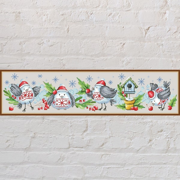 Cross stitch pattern Christmas Birds, Christmas cross stitch, holiday embroidery, digital PDF file, printable cross stitch, bird house