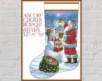 Cross stitch pattern Christmas Stocking #14, holiday cross stitch, Christmas cross stitch, Santa Claus, snowman, PDF file, Christmas decor