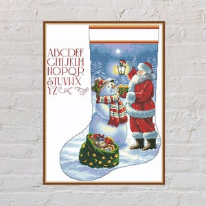 Cross stitch pattern Christmas Stocking #14, holiday cross stitch, Christmas cross stitch, Santa Claus, snowman, PDF file, Christmas decor