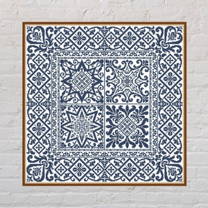 Patrón de punto de cruz Cuadrados florales n.º 5, muestrario de punto de cruz, bordado monocromático, mosaicos de punto de cruz antiguos, diseño de cojín, archivo PDF