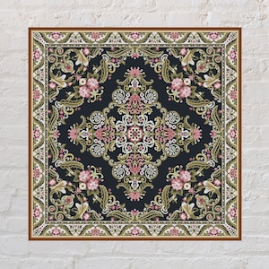 Cross stitch pattern Flower Carpet, tablecloth design, ornament cross stitch, digital PDF file, geometric embroidery, floral cross stitch