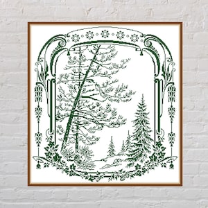 Cross stitch pattern Forest #2, antique cross stitch, monochrome embroidery, nature cross stitch, digital PDF file, summer cross stitch
