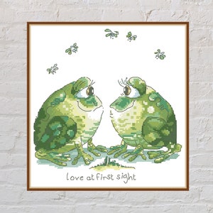 Cross stitch pattern Frog Love, romantic cross stitch, cute cross stitch, romantic couple, love cross stitch, digital PDF file, printable