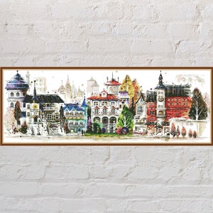 Cross stitch pattern Four Seasons #2, city cross stitch, nature cross stitch, seasons embroidery, digital PDF file, printable cross stitch