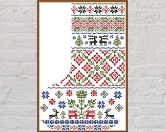 Cross stitch pattern Christmas Stocking #2, holiday cross stitch, Christmas cross stitch, PDF file, ornament embroidery, quaker cross stitch