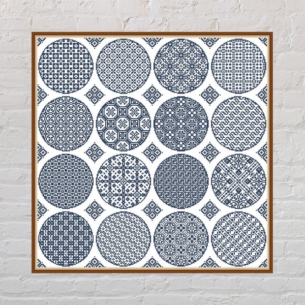 Cross stitch pattern Circles, sampler cross stitch, cushion design, monochrome embroidery, carpet cross stitch, digital PDF file, printable