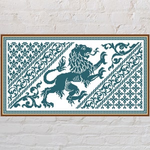 Kreuzstich Stickmuster Antiker Löwe, mittelalterlicher Kreuzstich, vintage Stickerei, einfarbiger Kreuzstich, PDF Datei, Kreuzstich Stickmuster