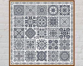 Cross stitch pattern Squares #5, sampler cross stitch, cushion design, monochrome embroidery, rug cross stitch, digital PDF file, printable