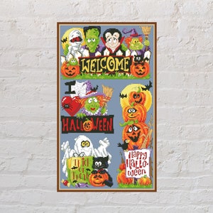 Cross stitch pattern Happy Halloween, Halloween cross stitch chart, spooky cross stitch, holiday embroidery, PDF file, horror cross stitch