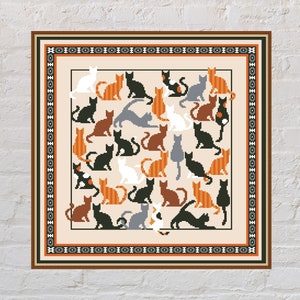 Cross stitch pattern Cat Sampler, cat cross stitch, pet embroidery, cushion cross stitch, counted cross stitch, digital PDF file, printable