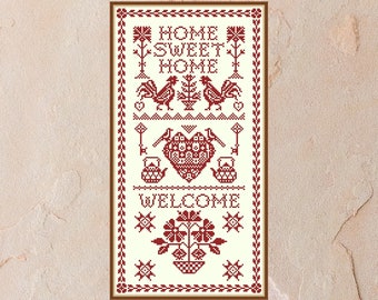 Quaker cross stitch pattern Home Sweet Home, sampler cross stitch, monochrome embroidery, writing cross stitch, font cross stitch, PDF file