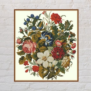 Cross stitch pattern Garden Bouquet, floral cross stitch, vintage cross stitch, printable PDF file, retro embroidery, antique cross stitch