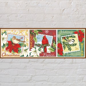Kruissteekpatroon kerstkaarten, kerstkruissteek, vakantieborduurwerk, vogelkruissteek, vintage kruissteek, pdf, kerstster