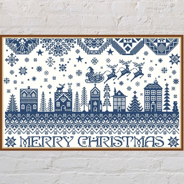 Cross stitch pattern Merry Christmas, quaker sampler, Christmas cross stitch, monochrome embroidery, digital PDF file, holiday cross stitch