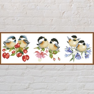Kruissteekpatroon Bird Song, door de natuur getelde kruissteek, vogels borduren, bloemen kruissteek, pdf-bestand, afdrukbare kruissteek
