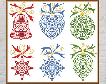 Cross stitch pattern Christmas Ornaments, Christmas cross stitch, holiday embroidery, Christmas decorations, Christmas Tree,digital PDF file