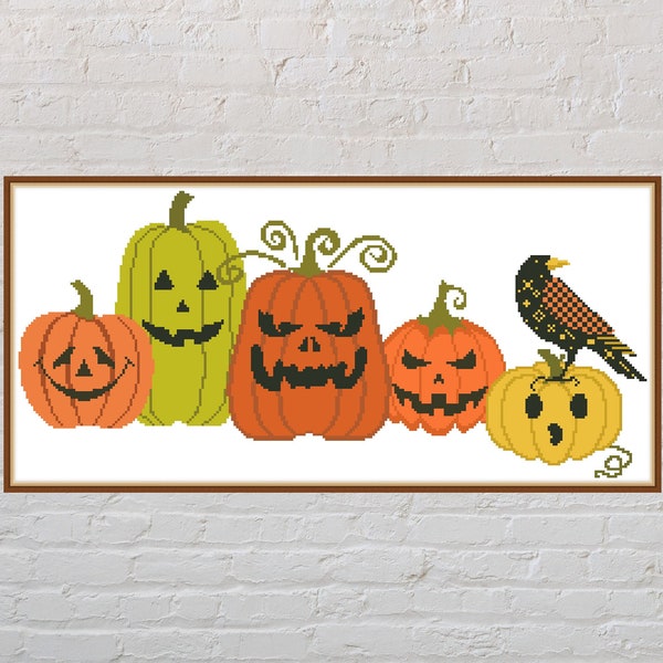 Cross stitch pattern Halloween Pumpkins, Halloween cross stitch, holiday embroidery, spooky cross stitch, printable cross stitch, PDF file
