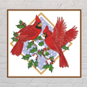 Kreuzstich Stickmuster Rote Kardinäle #2, Kreuzstich Weihnachten, Weihnachten, Weihnachten, Weihnachten, Weihnachten, Kreuzstich, PDF-Datei, printable Kreuzstich