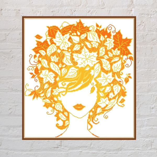 Cross stitch pattern Lady Autumn, woman cross stitch, fall cross stitch, seasons embroidery, digital PDF file, printable cross stitch