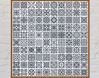 Cross stitch pattern Squares #2, sampler cross stitch, cushion design, monochrome embroidery, carpet cross stitch, PDF file, printable