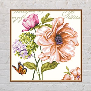 Kruissteekpatroon vintage boeket #7, natuur kruissteek, retro bloemenborduurwerk, kruissteekkaart, pdf-bestand, vintage kruissteek