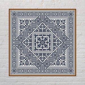 Korsstygnsmönster Blommig matta #5, korsstygn på matta, kudddesign, antikt korsstygn, digital PDF-fil, monokromt broderi