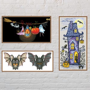 Set of 3 Halloween Cross Stitch Patterns, cross stitch bundle, Halloween cross stitch, holiday embroidery, digital PDF file, spooky, horror