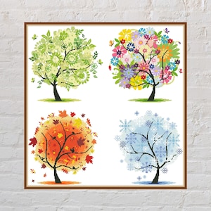 Cross stitch pattern Four Seasons Tree #2, nature cross stitch, seasons embroidery, PDF file, printable cross stitch, tree cross stitch