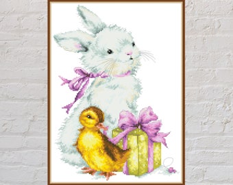 Cross stitch pattern Easter Gift, Easter cross stitch, holiday embroidery, Easter Bunny, digital PDF file, duck, printable cross stitch