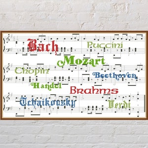 Cross stitch pattern Classic Music Mix, music cross stitch , cross stitch chart, music notes, digital PDF file, printable cross stitch