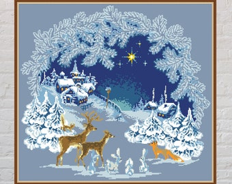 Cross stitch pattern Holy Night, holiday cross stitch, Christmas embroidery, Christmas cross stitch, digital PDF file, winter cross stitch