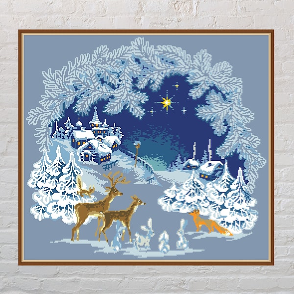 Cross stitch pattern Holy Night, holiday cross stitch, Christmas embroidery, Christmas cross stitch, digital PDF file, winter cross stitch