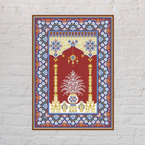 Cross stitch pattern Arabic Ornament, carpet cross stitch, vintage embroidery, digital PDF file, folk cross stitch, rug cross stitch