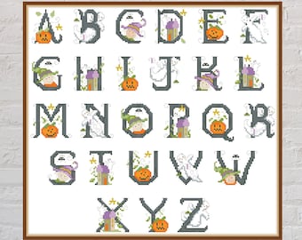 Cross stitch pattern Halloween Alphabet #2, Halloween cross stitch chart, spooky cross stitch, holiday embroidery, PDF, letters cross stitch