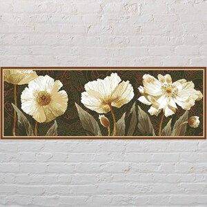 Kruissteekpatroon pioenrozen #3, bloemenkruissteek, natuurborduurwerk, digitaal pdf-bestand, bloemenkruissteek, vintage kruissteek