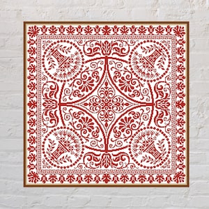 Patrón de punto de cruz Floral Square #6, muestrario de punto de cruz, bordado monocromo, punto de cruz de mosaico, diseño de cojín, archivo PDF, alfombra, tapete