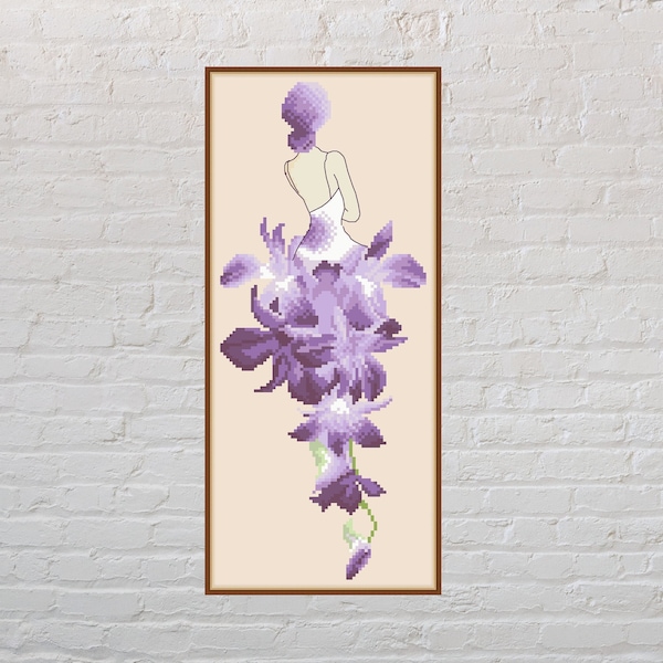 Cross stitch pattern Iris Fairy, fantasy cross stitch, floral cross stitch chart, nature embroidery, PDF file, printable cross stitch