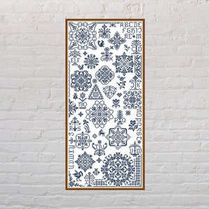 Cross stitch pattern Ancient Sampler #2, quaker sampler, monochrome embroidery, abc cross stitch, digital PDF file, patchwork cross stitch