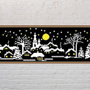 Kruissteekpatroon Winternacht #2, dorpskruissteek, seizoenenborduurwerk, sneeuwkruissteek, digitaal pdf-bestand, afdrukbaar, platteland